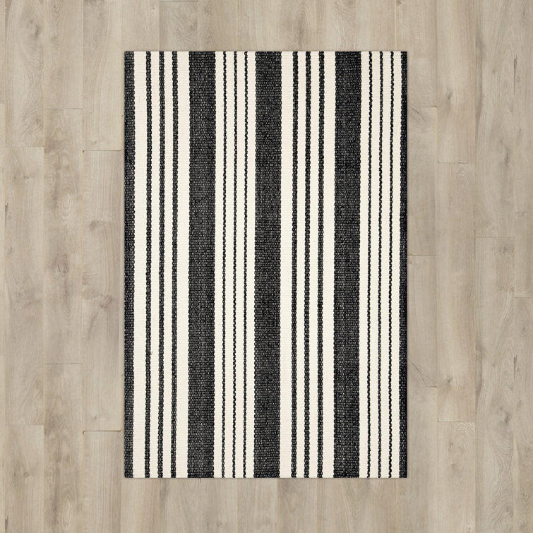 Dash and Albert Rugs Striped HandWoven Flatweave Cotton Black/Off
